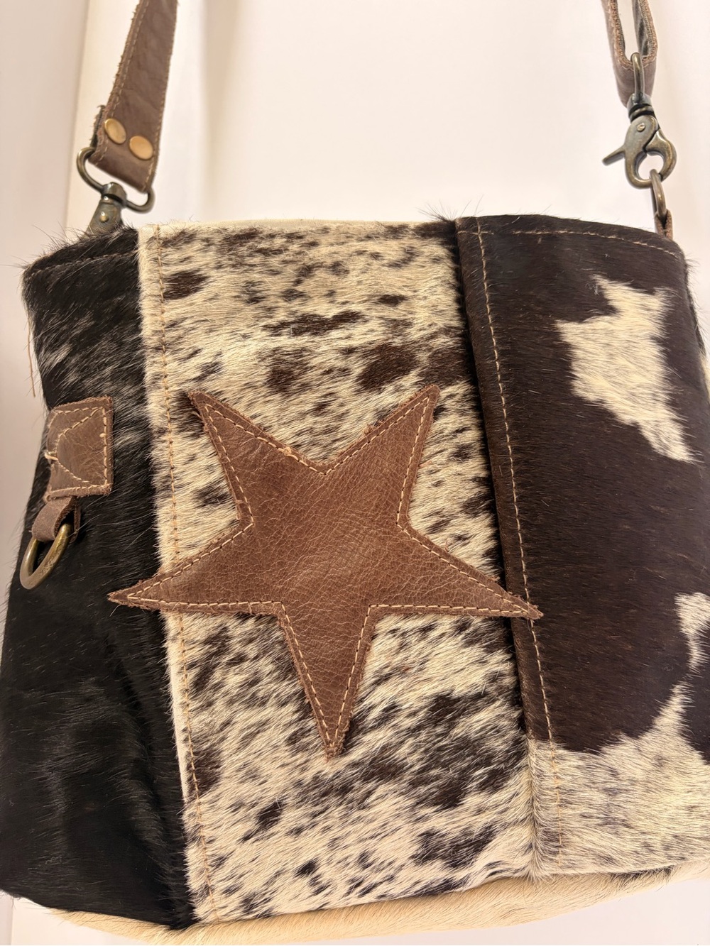 Myra Bag Brown & Cream Hair-On Hide Crossbody Bag